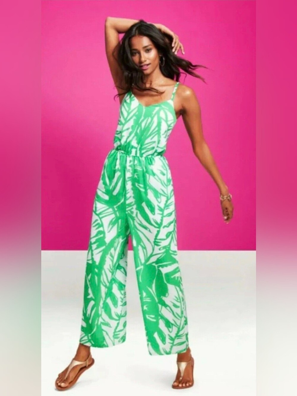 Lilly Pulitzer Target Boom Boom Jumpsuit Womens Tropical Print Wide-Leg Womens M